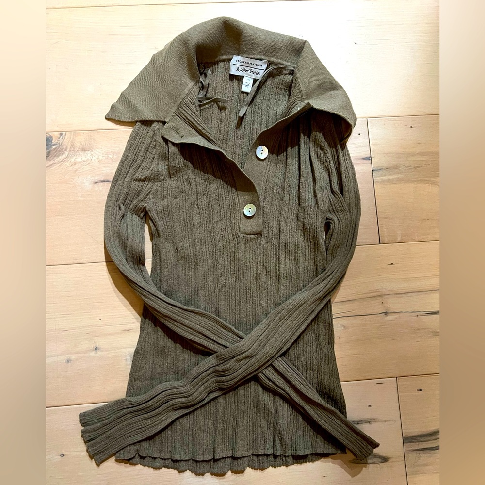 & Other Stories Crepe Gray/Green Long Sleeve Size Small